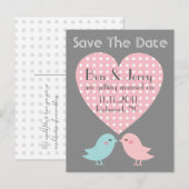 Save the Date Kissing Pop Birds Postcard Ankündigungspostkarte (Vorne/Hinten)