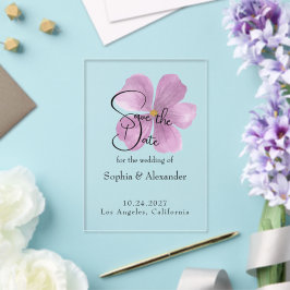 Save The Date - Klare Acryl-Lila-Blumenkarte Acryleinladungen