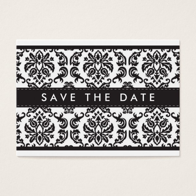 SAVE THE DATE: Kleine Karte: Damask - schwarz (Vorderseite)