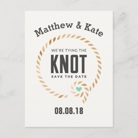 Save the Date Knot Style Ankündigungspostkarte (Vorderseite)