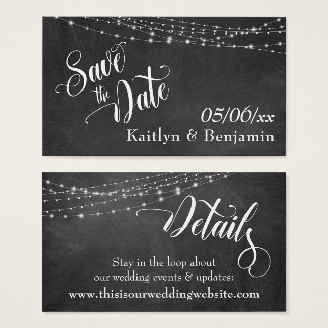 Save the Date Kopfhörerleuchten Hochzeitdetails (Vorne & Hinten)