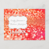 Save the Date Koralle und rosa Sparkle Ankündigungspostkarte (Rückseite)