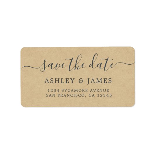 Save the Date Kraft Paper Rücksendeadressen-Aufkle Adressaufkleber (Vorne)