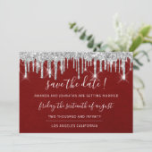 Save the Date Kraft Silver Gray Tropfen Roter Wein (Stehend Vorderseite)