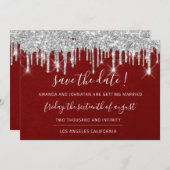Save the Date Kraft Silver Gray Tropfen Roter Wein (Vorne/Hinten)