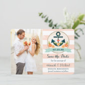 SAVE THE DATE KRAFT- UND NAVITBLAUE NAUTISCHER ANK (Stehend Vorderseite)