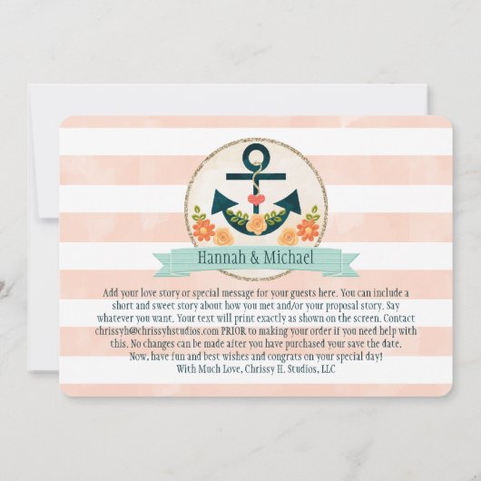 SAVE THE DATE KRAFT- UND NAVITBLAUE NAUTISCHER ANK (Rückseite)