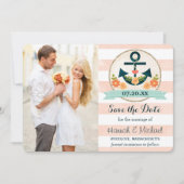 SAVE THE DATE KRAFT- UND NAVITBLAUE NAUTISCHER ANK (Vorderseite)