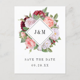 Save the Date Kranz der Vintagen Rose Wedding Mono Einladungspostkarte
