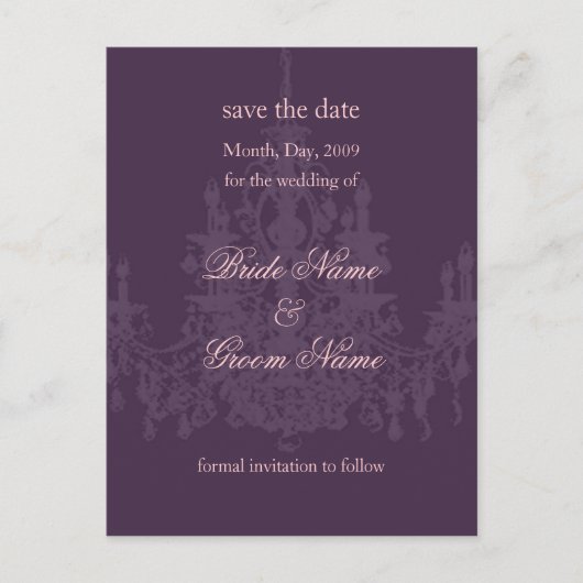 Save the Date/Kronleuchter/Gaumenfarbe Ankündigungspostkarte (Vorderseite)