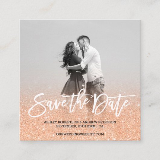 Save the Date kupfernes tan Imitat-Glitter-Foto Quadratische Visitenkarte (Vorderseite)