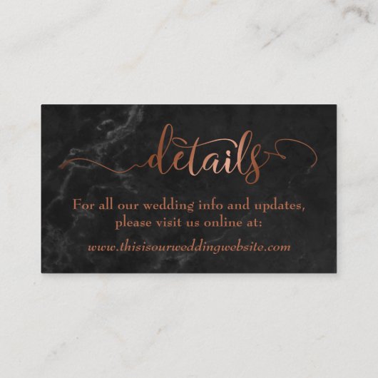 Save The Date | Kupferskript über schwarzem Marmor Begleitkarte (Rückseite)