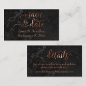 Save The Date | Kupferskript über schwarzem Marmor Begleitkarte (Vorne/Hinten)