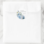 Save the Date Label, blaues Blumendesign Runder Aufkleber (Tasche)