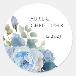 Save the Date Label, blaues Blumendesign Runder Aufkleber