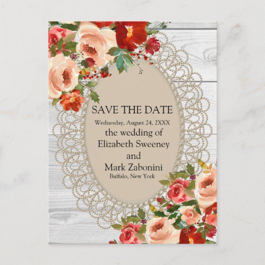 Save the Date Land Rustikales Weißholz Postkarte (Vorderseite)