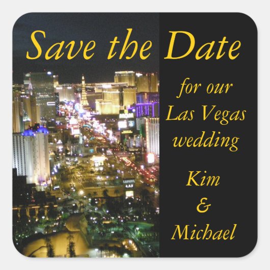 Save the Date Las Vegas Bride und Groom Quadratischer Aufkleber (Vorderseite)