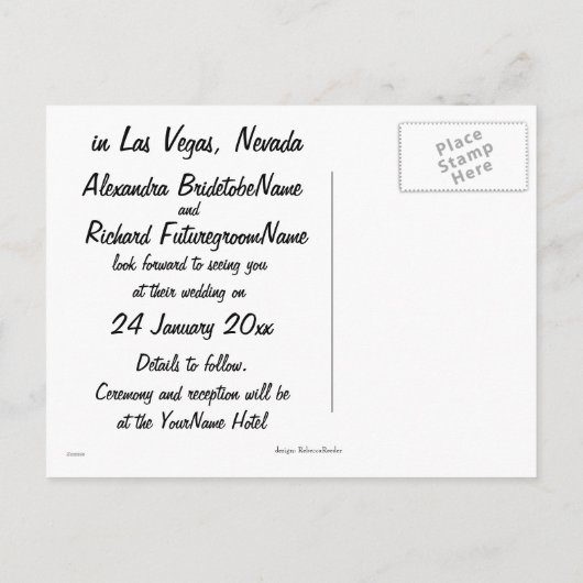 Save the Date Las Vegas Hochzeitspläne Ankündigungspostkarte (Rückseite)