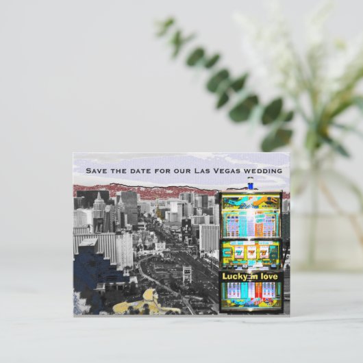Save the Date Las Vegas Slot Machine Ankündigungspostkarte (Stehend Vorderseite)