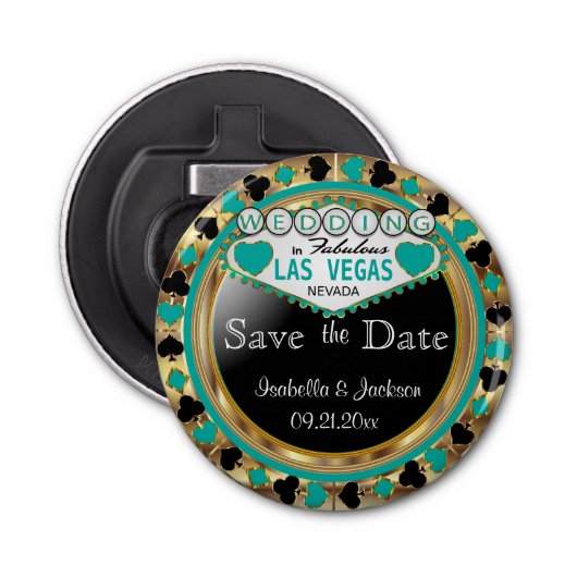 Save the Date Las Vegas Style - Aquamarin Flaschenöffner (Vorderseite)