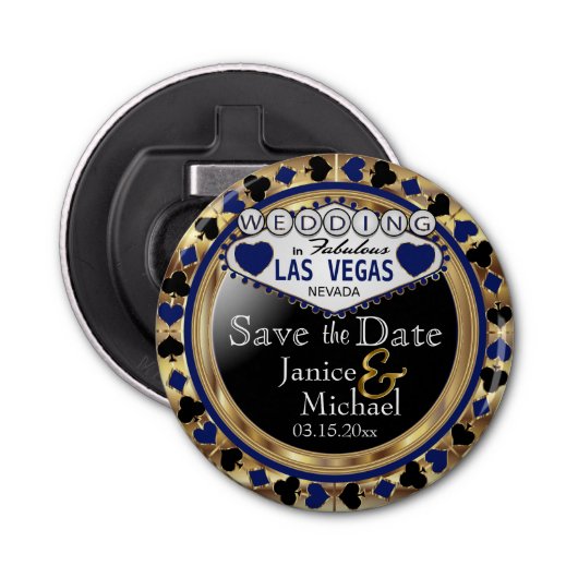 Save the Date Las Vegas Style - Dunkelblau  Flaschenöffner (Vorderseite)