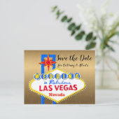 Save the Date Las Vegas Wedding Gold Ankündigungspostkarte (Stehend Vorderseite)
