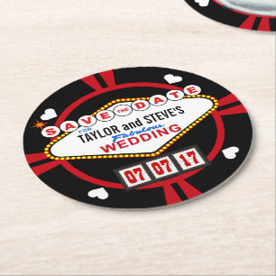 Save the Date Las Vegas Wedding Poker Chip Runder Pappuntersetzer