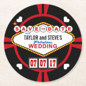 Save the Date Las Vegas Wedding Poker Chip Runder Pappuntersetzer (Vorderseite)