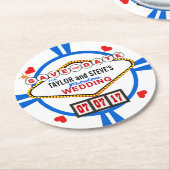 Save the Date Las Vegas Wedding Poker Chip Runder Pappuntersetzer (Angewinkelt)
