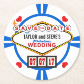Save the Date Las Vegas Wedding Poker Chip Runder Pappuntersetzer (Vorderseite)