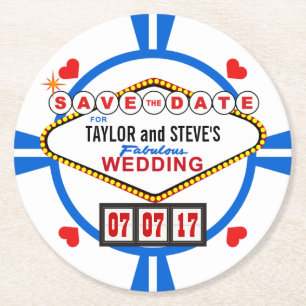 Save the Date Las Vegas Wedding Poker Chip Runder Pappuntersetzer