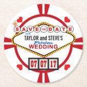 Save the Date Las Vegas Wedding Poker Chip Runder Pappuntersetzer (Vorderseite)