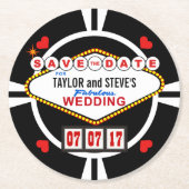 Save the Date Las- Vegashochzeits-Poker-Chip Runder Pappuntersetzer (Vorderseite)