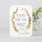 Save the Date Laurel Wreath Olive Leaf Imitats Gol (Stehend Vorderseite)