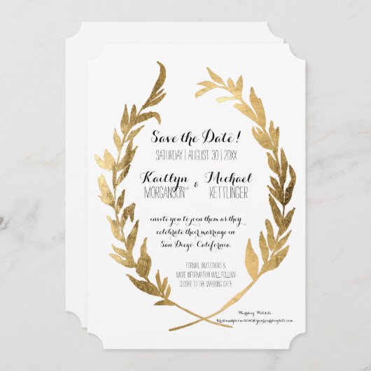 Save the Date Laurel Wreath Olive Leaf Imitats Gol (Vorne/Hinten)