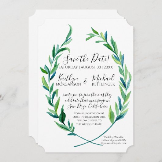 Save the Date Laurel Wreath Olive Leaf Zweigstelle (Vorne/Hinten)