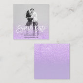 Save the Date Lavendel-Glitter-Foto des Imitats Quadratische Visitenkarte (Vorne/Hinten)