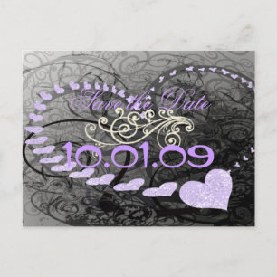 Save the Date Lavender Hearts - Ankündigungspostkarte
