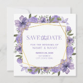 Save the Date Lavender Lila Gold Floral Wedding Einladung (Vorderseite)