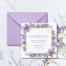 Save the Date Lavender Lila Gold Floral Wedding