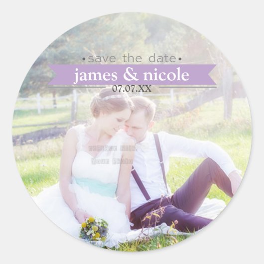 SAVE THE DATE Lavender Wedding Foto Sticker (Vorderseite)