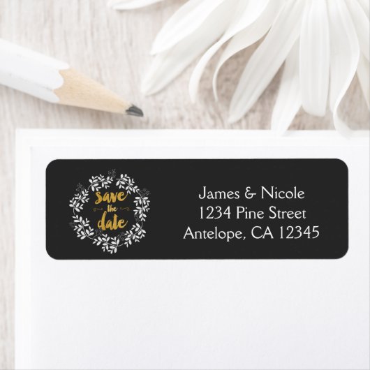 SAVE THE DATE Leaf Wreath Rustic Address Labels (Insitu)