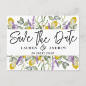 Save the Date Lemons & Lavender Wedding Postkarte (Vorderseite)