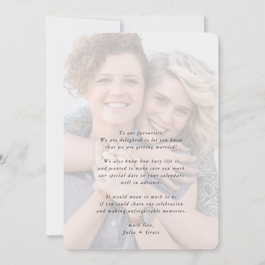 SAVE THE DATE lgbtq modernes Foto Einladung (Rückseite)