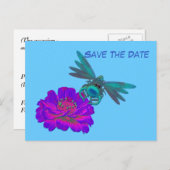 Save the Date Libelle On Blumen Postkarte (Vorne/Hinten)