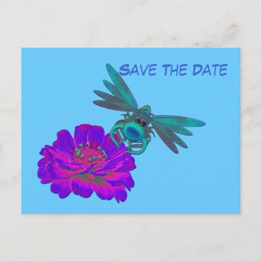 Save the Date Libelle On Blumen Postkarte (Vorderseite)
