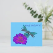 Save the Date Libelle On Blumen Postkarte (Stehend Vorderseite)
