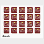 Save the Date Liebe Hochzeit rot Quadratischer Aufkleber (Blatt)