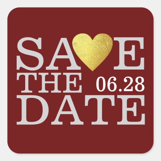 Save the Date Liebe Hochzeit rot Quadratischer Aufkleber (Vorderseite)