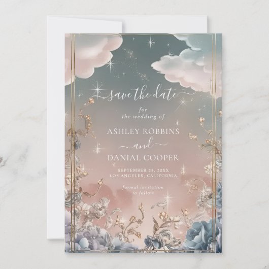 Save the Date Liebe in den Glitzern und Florals Einladung (Vorderseite)